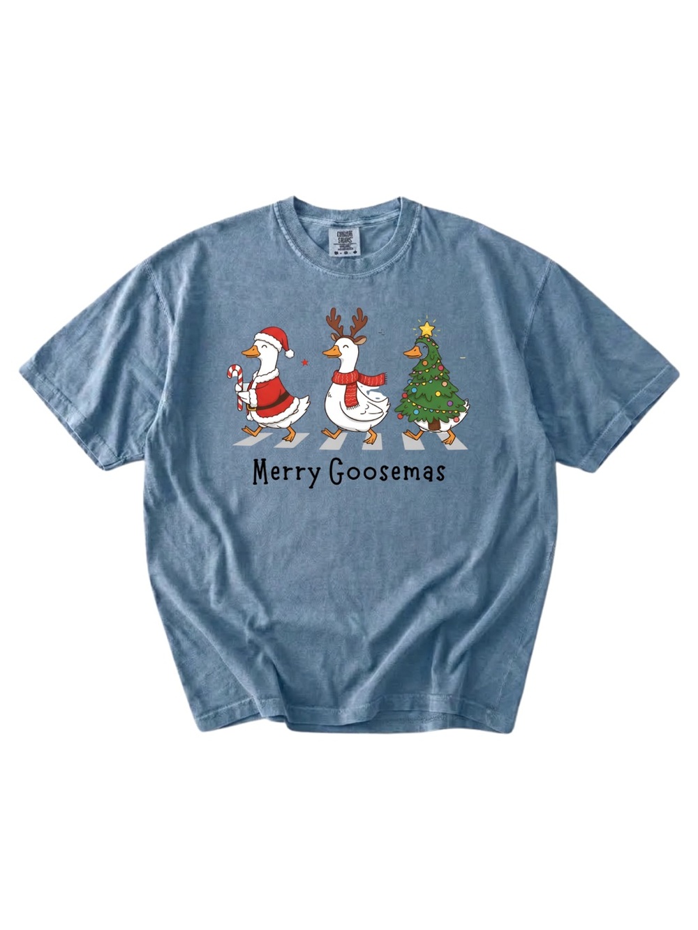 Comfort colors Merry Goosemas Blue Jean Holiday Graphic Tee